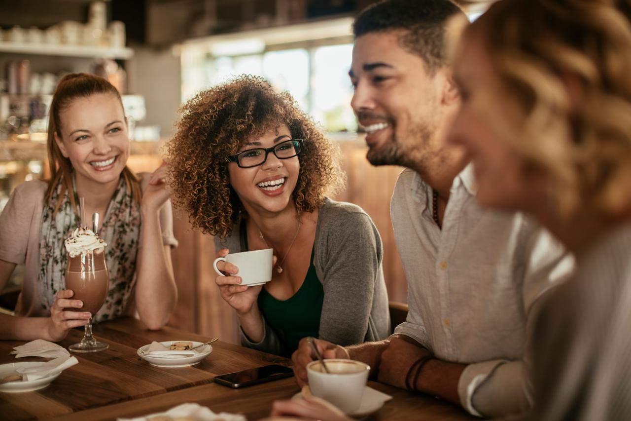 Cafe guests having coffee